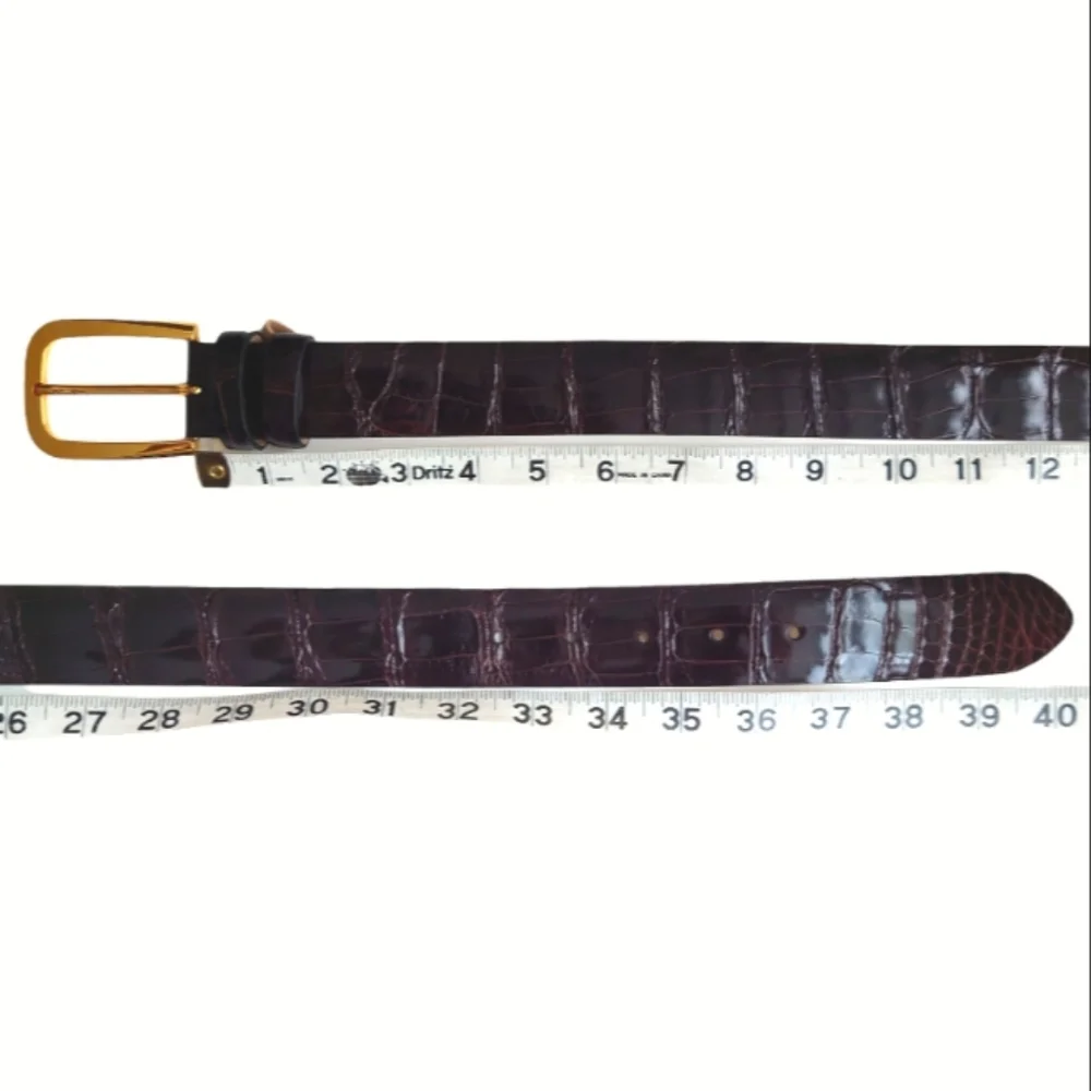CORDOVANO VERONA Genuine Leather American Alligator Belt Brown Gold Tone Buckle